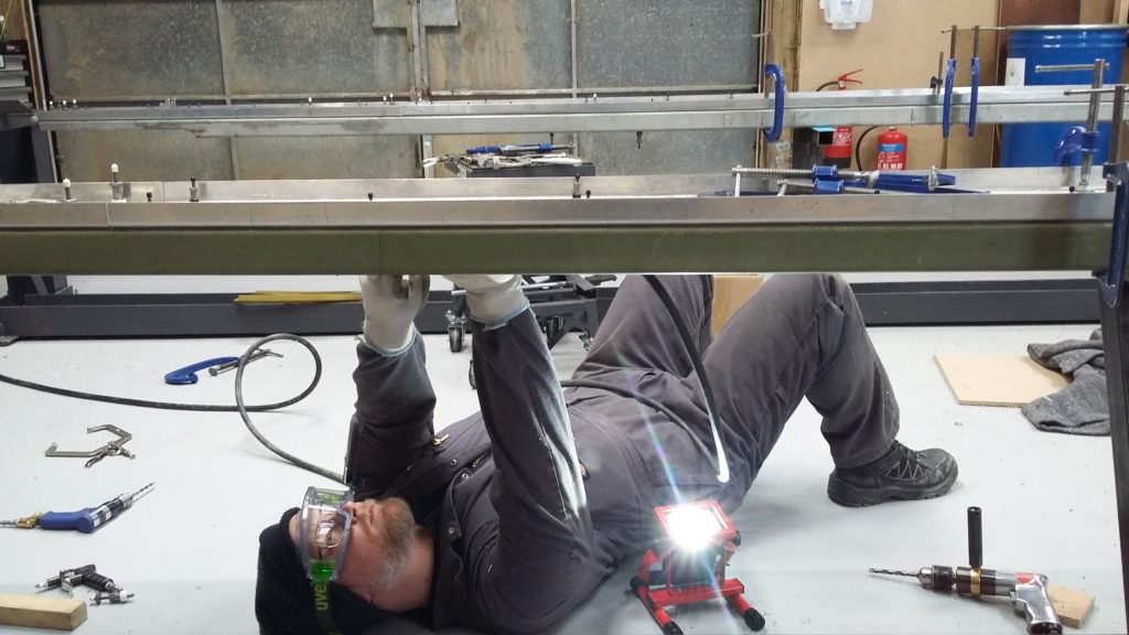 Chris Burnett of the Parnall Aircraft Company Ltd drilling the MkVb Supermarine Spitfire at Trelonk in Cornwall