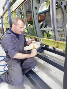 Laurent Tredez of The Parnall Aircraft Company Ltd working on the Mk Vb Supermarine Spitfire